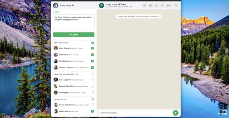 AI Team Chat — 9 Agenten diskutieren