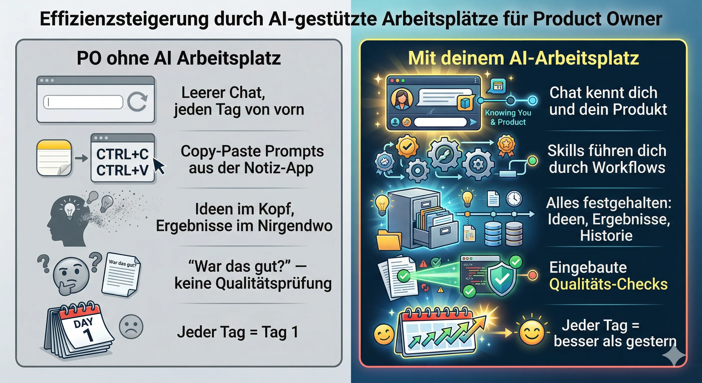 Vergleich: PO ohne AI-Arbeitsplatz vs. mit AI-Arbeitsplatz